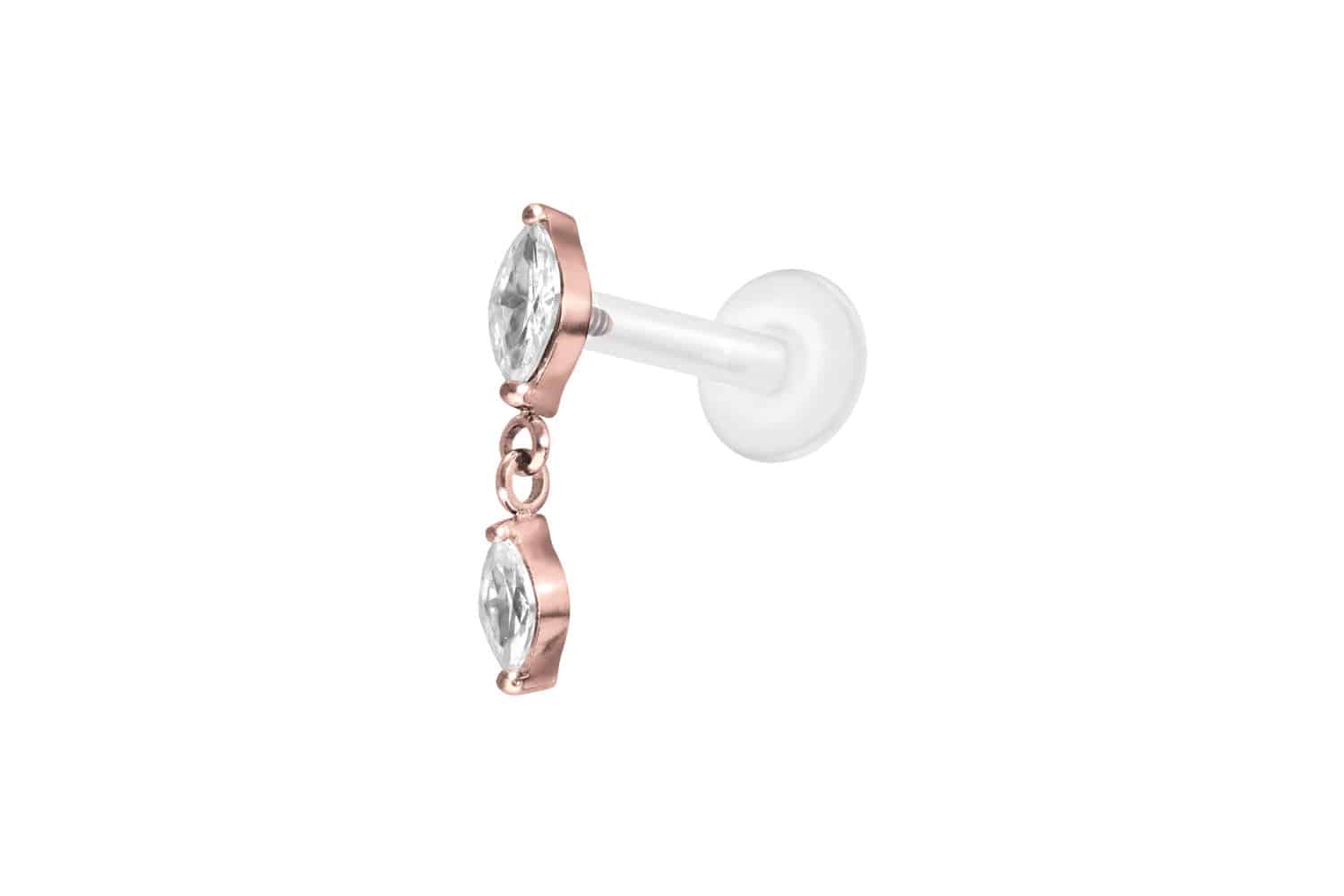 PTFE Labret Piercing mit Innengewinde + Titan-Aufsatz 2 KRISTALLTROPFEN